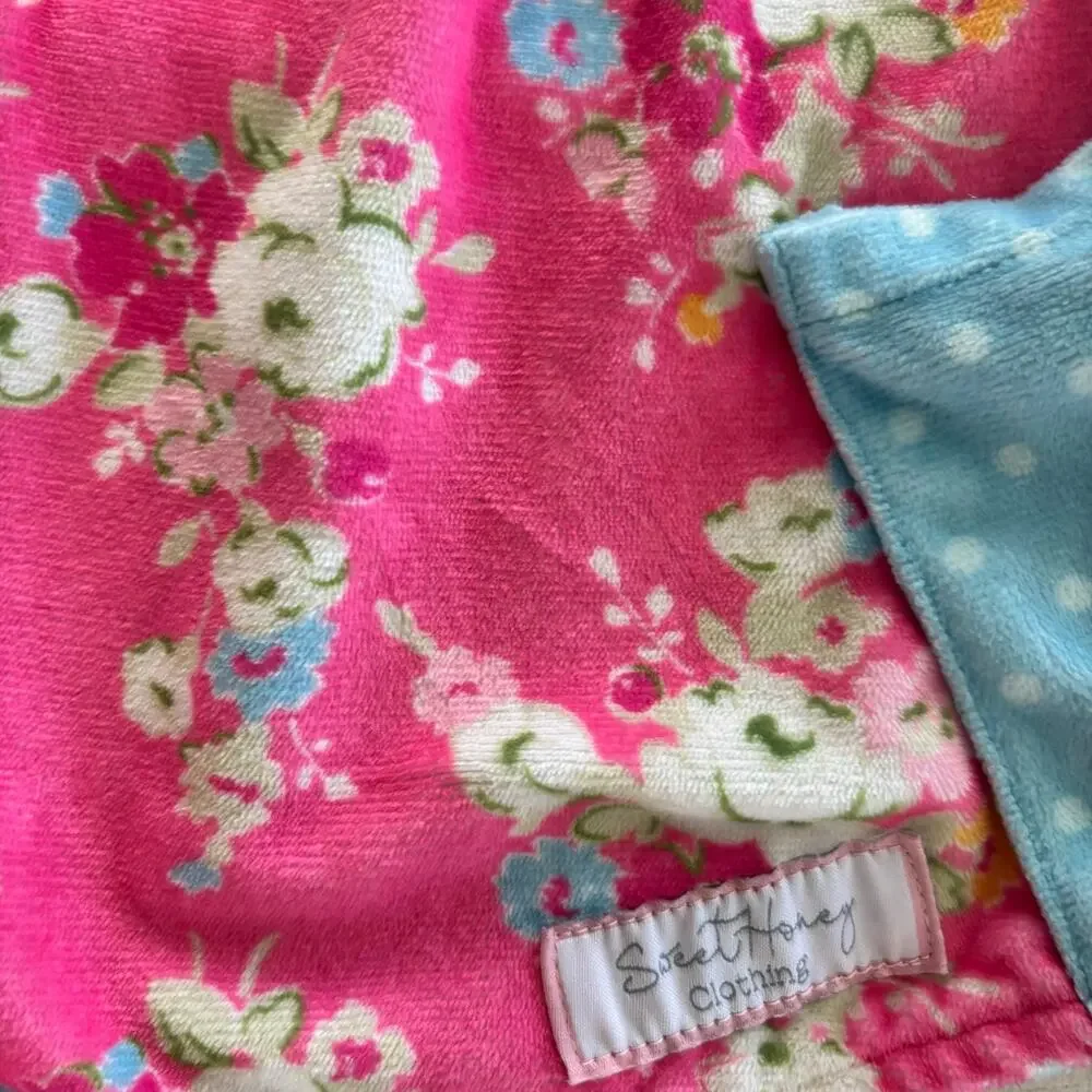 SweetHoney Pink Floral Hooded Kids Swim Coverup with Blue Trim